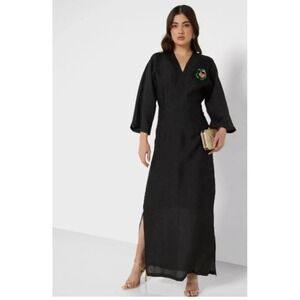 Nocturne Black Textured Jacquard Maxi Dress Floral XS 34 NEW $411 retail